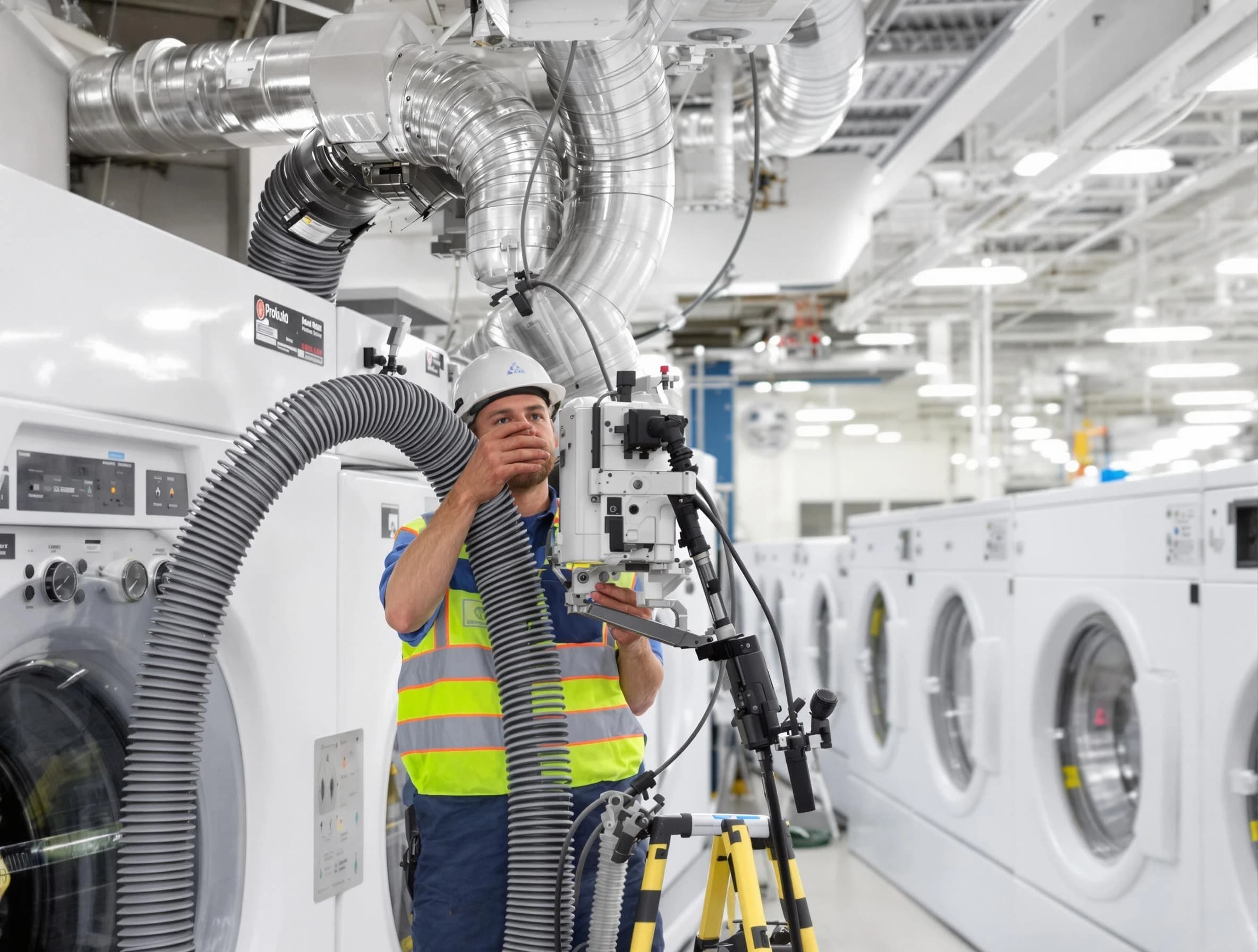 Harrison Dryer Vent Cleaning team performing commercial-grade dryer vent cleaning at a business facility in Harrison