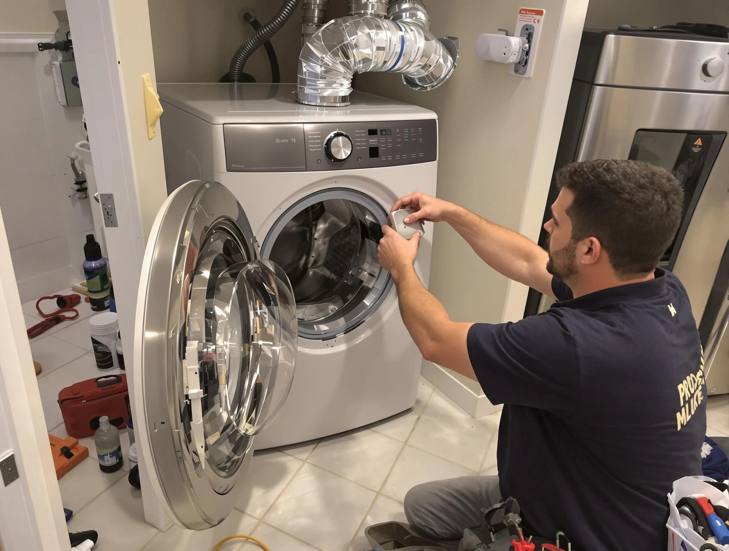 Harrison Dryer Vent Cleaning technician performing precise dryer vent hose installation in Harrison