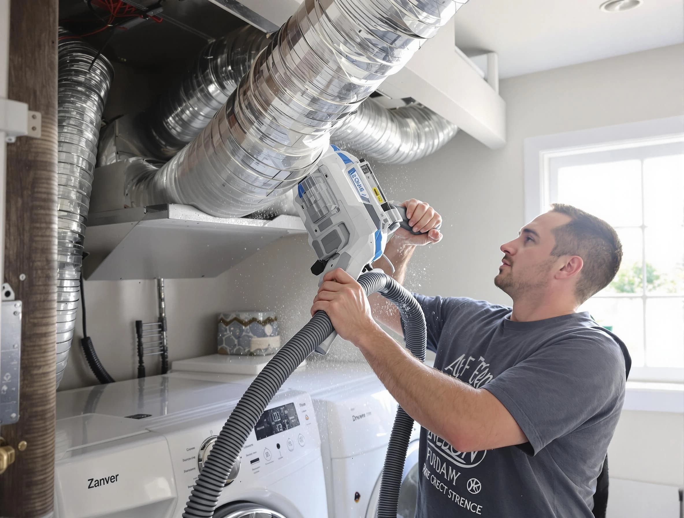 Harrison Dryer Vent Cleaning specialist cleaning deep within a dryer vent duct system in Harrison
