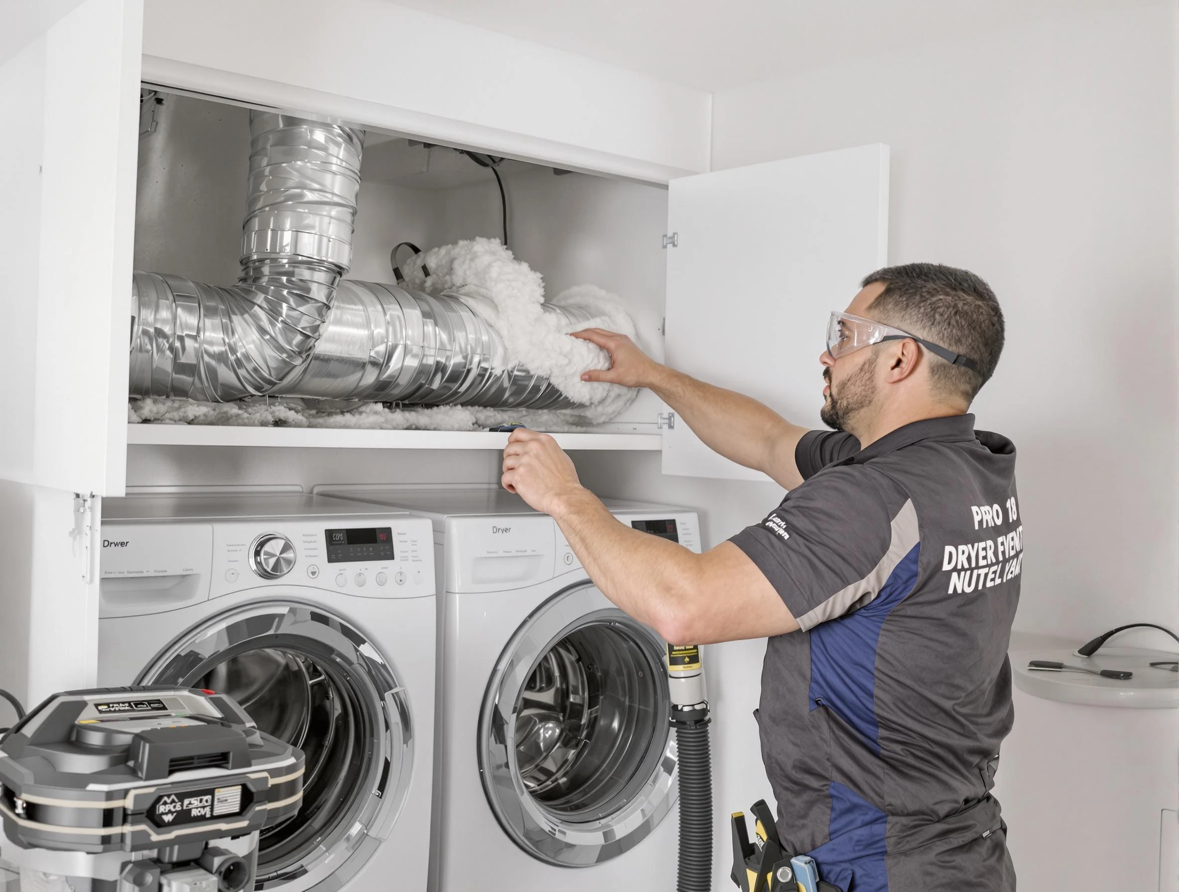 Harrison Dryer Vent Cleaning certified technician performing specialized gas dryer vent cleaning in Harrison